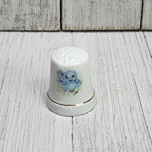 Vintage Porcelain Thimble Bird Design White Collectible 1.5'' Tall